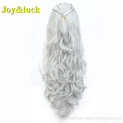 24inch Long Natural Wavy Wig Wholesale Price Blonde Gold Braided Hair Style Costume Cosplay Wig for Women Synthetic Hair Wigs